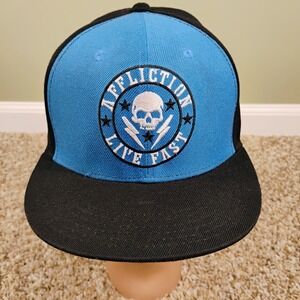 Affliction Hat Cap Snapback Blue Black Skull Live Fast Mens‎